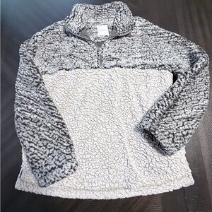 THREAD & SUPPLY Nordstrom Sherpa Pullover Medium Gray Cream 1/4 Zip Cozy Fleece
